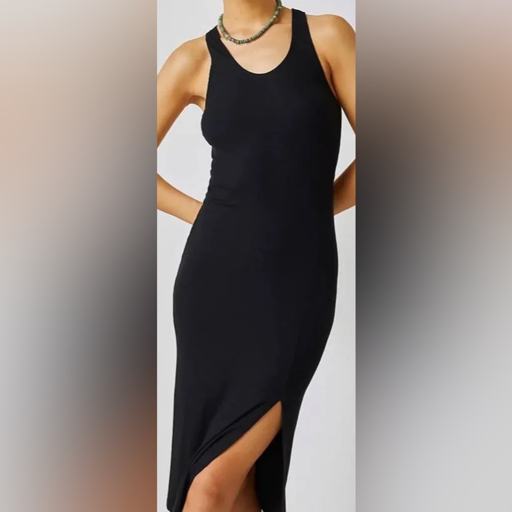 Nation Ltd great stretchy soft black dress with slit up front.